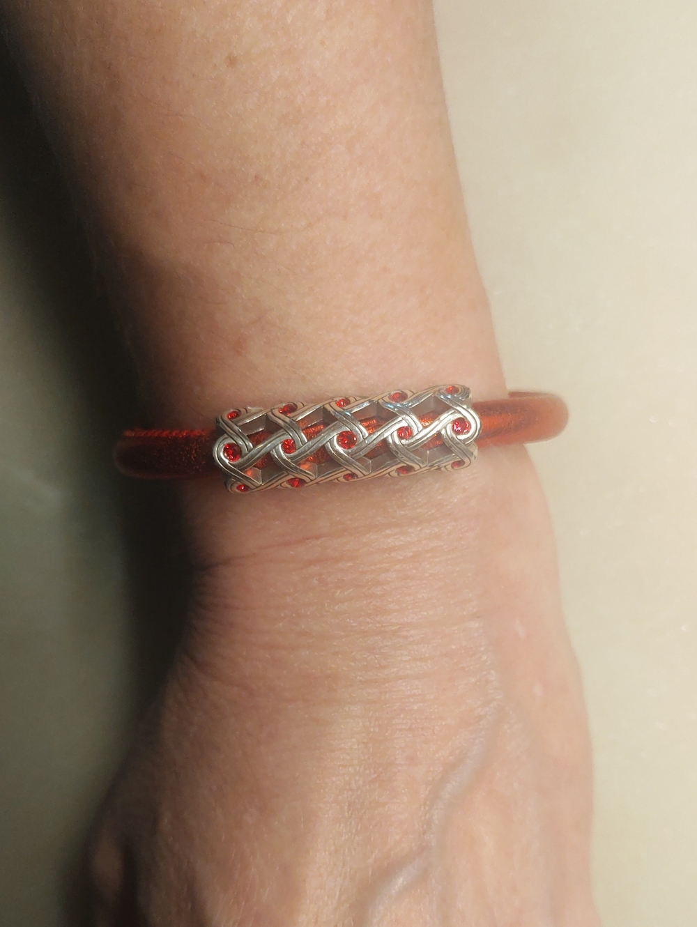 Brighton Interlace Swarovski Red Crystals And Silver Swirl Long Bead Charm - Picture 7 of 8